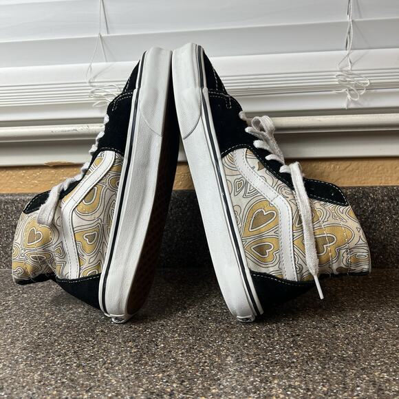 Vans SK8-Hi Sneaker Skate Shoes Black/Heart Print Womens 8.5 Suede/Canvas Mens 7 - Picture 6 of 11